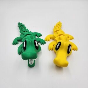 3D Printed Articulated Crocodiles Toy Cute Set Fun Green Yellow Openable Mouth
